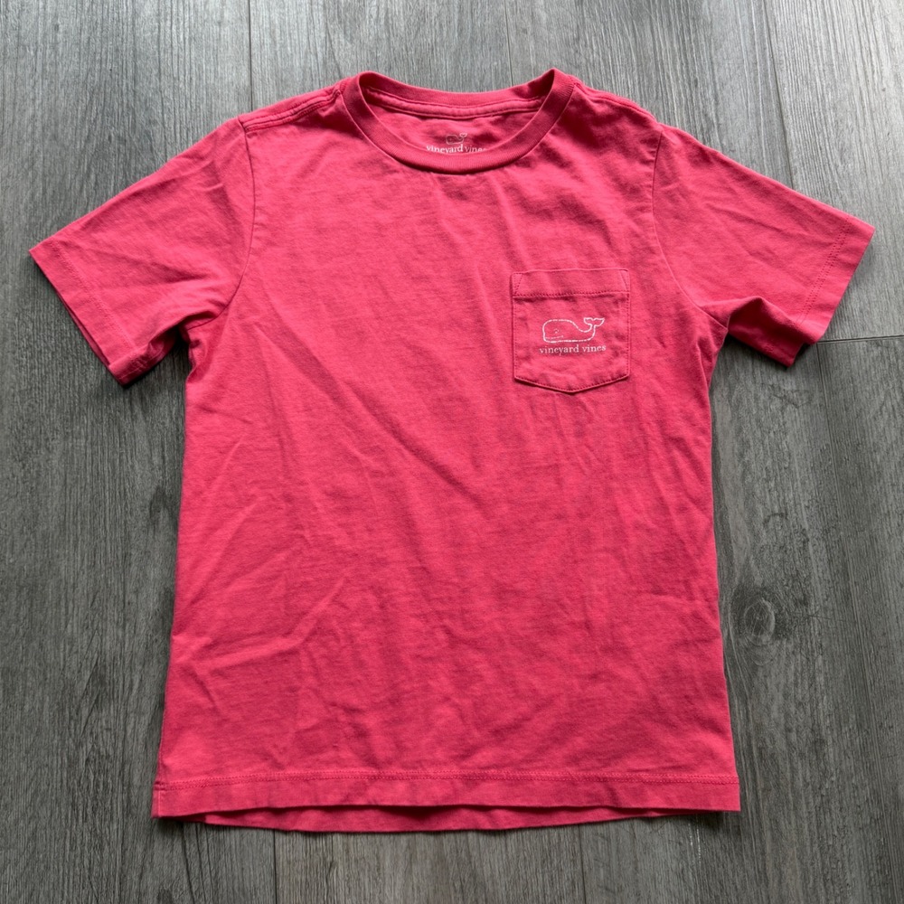 Vineyard Vines Boys 6 Pink Pocket Tee Whale Logo Back Print Cotton Kids